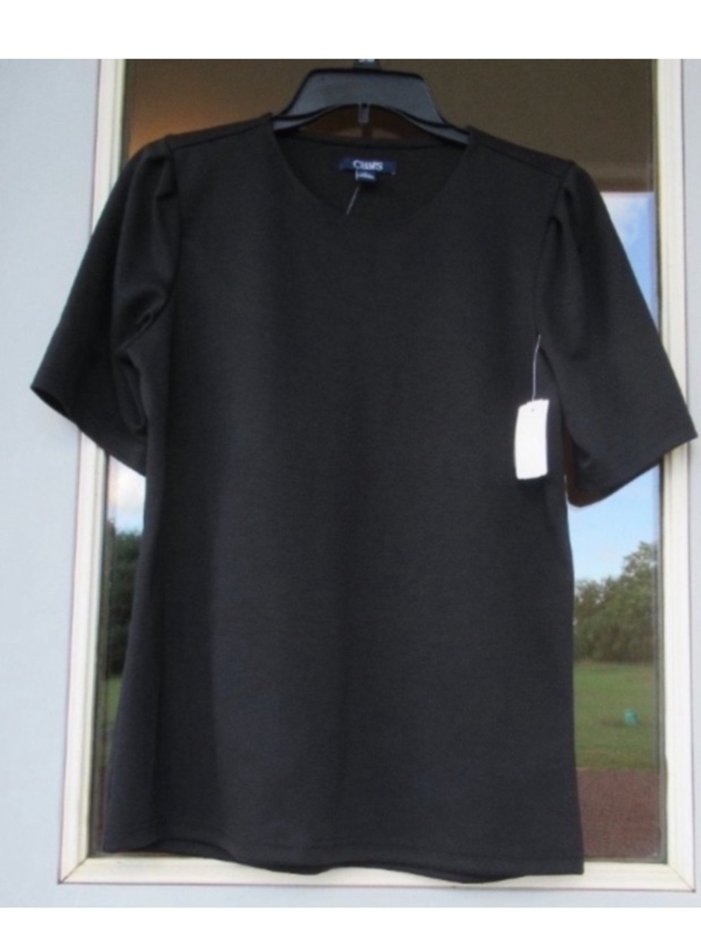 Chaps black short sleeve top blouse size M casual office classic neutral
